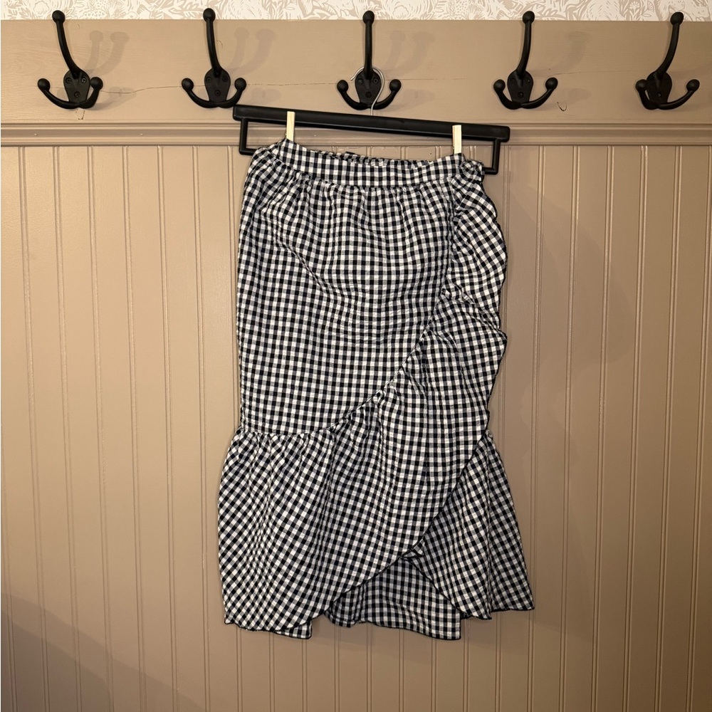 Romeo + Juliet Black White Gingham Tiered Midi Skirt Size Small Zipper